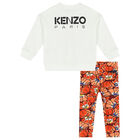 Younger Girls Ivory & Orange Boke Flower Leggings Set, 1, hi-res